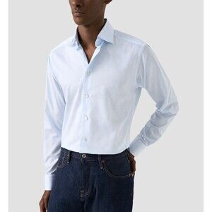 Eton Slim Fit Men’s Dress Shirt Size 41 / 16 Light Blue Stripe Made in Romania